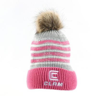 CLAM Unisex Acrylic Beanie with Pom, Pink