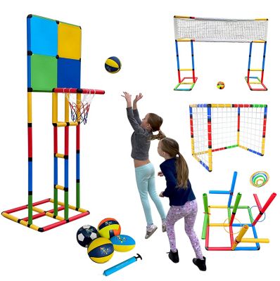 Funphix Sports Set - Kids Sport Set Building Toy Play of Soccer, Basketball, Volleyball, Rugby & Ring Toss, FPSS-4B-1