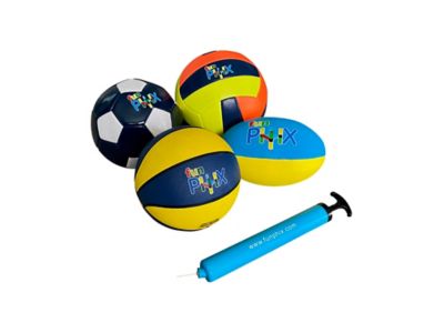 Funphix Set of 4 Balls - Soccer, Rugby, Basketball, Volleyball (Pump Included)