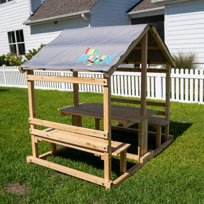 Image showing  Kids Klubhouse Wooden Playhouse Outdoor Indoor, DIY Backyard Playhouse with Table & Benches