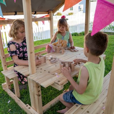 Image showing 7 th Funphix Kids Klubhouse Wooden Playhouse Outdoor Indoor, DIY Backyard Playhouse with Table & Benches