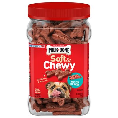 Milk-Bone Soft and Chewy Bacon Dog Treat I personally prefer soft treats for my dog as they seem easier to chew and do not leave as many crumbs as normal biscuit treats do