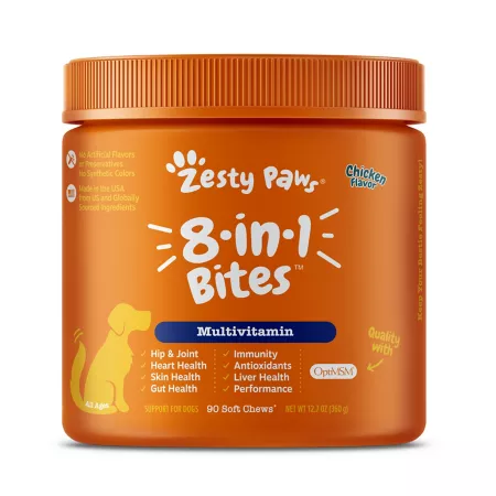 Zesty Paws 8 in 1 Multivitamin Supplements for Dogs Chicken Flavor 90 ct Dog Vitamins