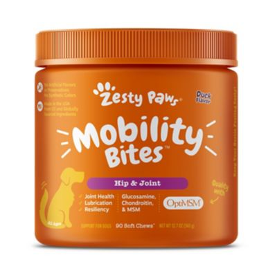 Zesty Paws Mobility Bites Hip and Joint Soft Chewable Supplements for Dogs, Duck Flavor, 90 ct.