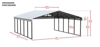 Image showing 5 th Arrow Carport, 20 ft. x 24 ft. x 9 ft. Charcoal, CPHC202409