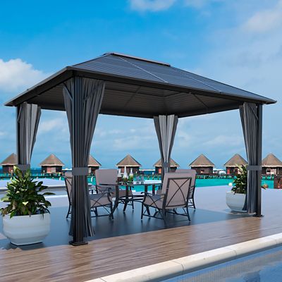 Veikous Aluminum Hardtop Gazebo Pergola with Sidewalls and Mesh Netting