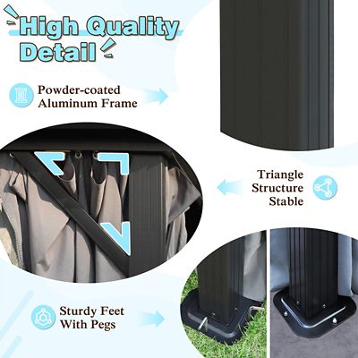 Image showing  12 ft. x 10 ft. x 9.4 ft. Aluminum Double Hardtop Gazebo with Curtains and Netting