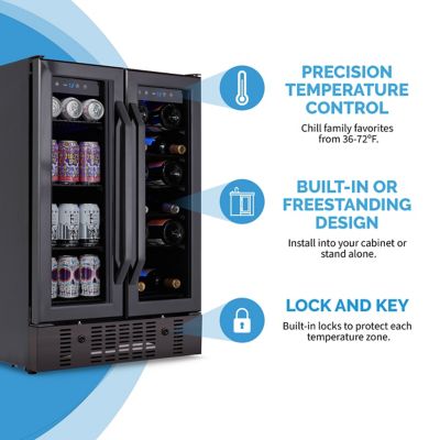 Image showing  24 in. Built-In Dual Zone 18 Bottle & 58 Can Wine & Beverage Refrigerator & Cooler in Black Stainless Steel, NWB076BS00