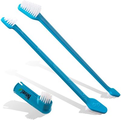 Boshel Dog Toothbrush Kit with 2 Dual-Headed Dog Toothbrushes and 1 Finger Dog Toothbrush