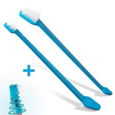 Image showing  Dog Toothbrush Kit for Dogs with 2 Dual-Headed Dog Toothbrushes and 1 Finger Dog Toothbrush
