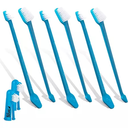 Boshel Dog Toothbrush Set - 8 Pack - 6 Double Sided Long Handle Toothbrushes and 2 Finger Toothbrushes Dog Teeth Cleaning & Breath Freshening