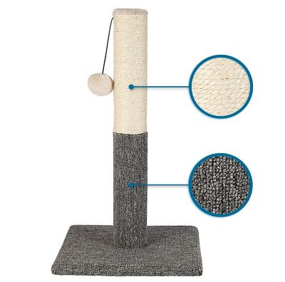 Image showing  Natural Sisal Rope Cat Scratching Post with Hanging Ball Toy and Carpet-Covered Base, 20 in.