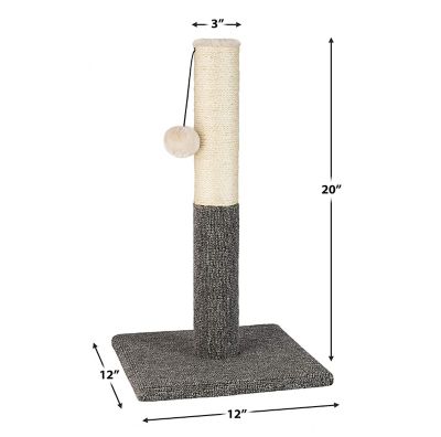Image showing  Natural Sisal Rope Cat Scratching Post with Hanging Ball Toy and Carpet-Covered Base, 20 in.