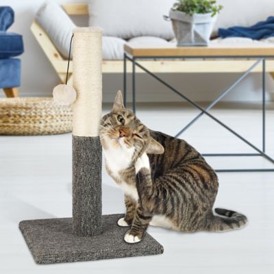 Image showing 5 th Pawbee Natural Sisal Rope Cat Scratching Post with Hanging Ball Toy and Carpet-Covered Base, 20 in.