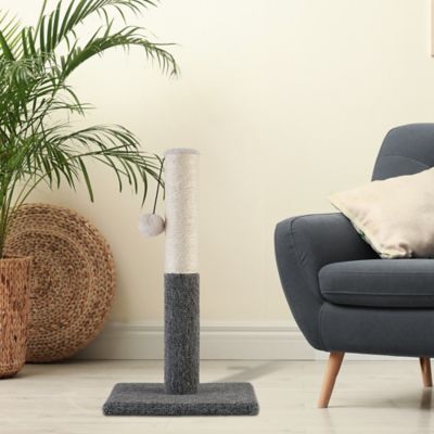 Image showing 6 th Pawbee Natural Sisal Rope Cat Scratching Post with Hanging Ball Toy and Carpet-Covered Base, 20 in.
