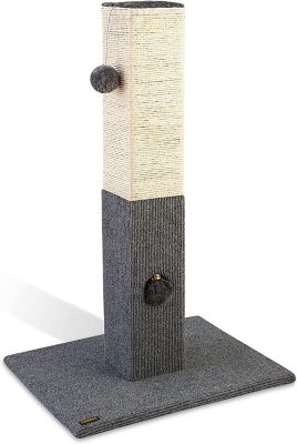 Pawbee Cat Scratching Post - 32 in. Tall Cat Scratcher with Softball & Jingle Bell Toy - Covered with Natural Sisal Rope