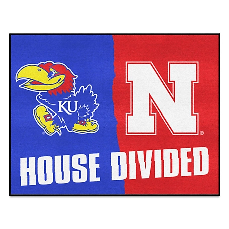 Fanmats Kansas Jayhawks/Nebraska Cornhuskers House Divided Mat