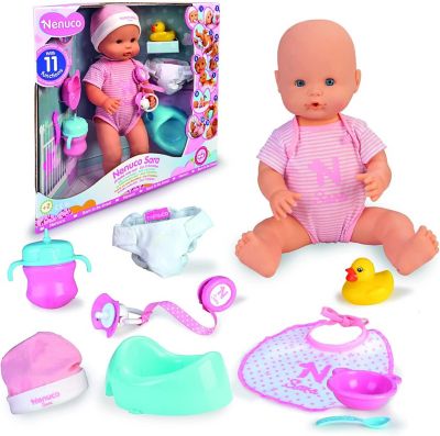 Nenuco Sara Soft Baby Doll with 11 Real Life Functions, Bottle, 9 Baby Accessories, 42 cm, 700015154