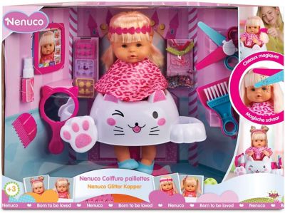 Nenuco Glitter Hairdresser Baby Doll with Hairdresser Set, Hair Accessories, 14.5 cm