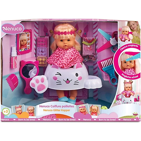 Nenuco Glitter Hairdresser Baby Doll with Hairdresser Set, Hair Accessories, 14.5cm, 700015153