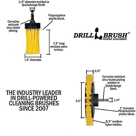 Drillstuff Stiff Bristle Deck Brush, Concrete, Grout Scrub Brush, All Purpose Bathroom Drill Brushes for Cleaning Shower