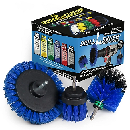 Drillbrush 3 pc. Spin Brush Pool Cleaning Kit, Pool Supplies, Slide, Deck Brush, Hot Tub, B-EMS-2L-QC-DB