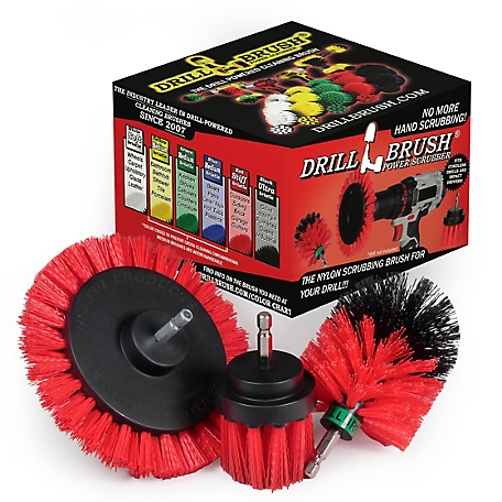 Drillbrush Stiff 3 pc. Outdoor Power Scrubber Brush Kit, Garden, Patio, & Deck Cleaning, Concrete, R-EMS-2L-QC-DB