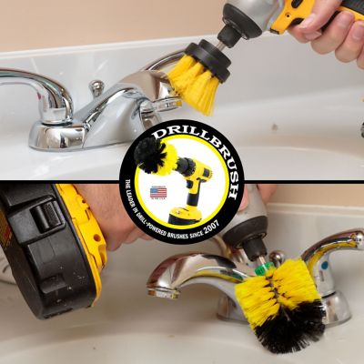 Image showing  2 Piece Medium Stiffness Cleaning Brush Kit for Tile, Grout, Shower, Bathtub, & General Purpose, Y-L-2M-QC-DB