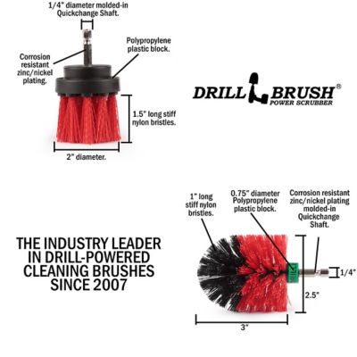 Image showing  2 Piece Stiff Bristle Cleaning Drillbrushes for Cleaning Siding, Brick, Stone, Fireplaces, Decks, Gutters, & More