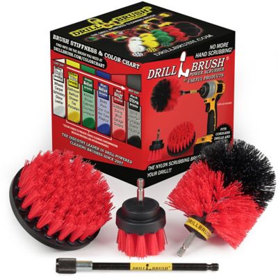 Drillbrush Stiff Bristle Power Scrubber Kit with Extension, Garden, Fire Pit, Patio, Deck, Concrete, R-S-42O-5X-QC-DB