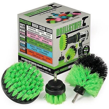 Drillstuff 3 pc. Kitchen Spin Brush Attachment Kit, Household Cleaners, Countertop, Stove, Oven, Sink, Trash, N-S-42O-QC-DS
