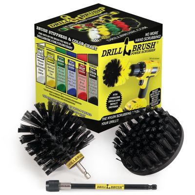 Drillbrush Ultra Stiff Scrub Brush Kit with Extension, Grill Brush, Grease & Stain Remover, K-S-4O-5X-QC-DB