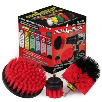 Drillbrush Stiff Bristle Scrubber Kit, Rubber Mat, Water Trough, Fountain, Concrete, Stone, Brick, Spin Brush, R-S-52O-QC-DB