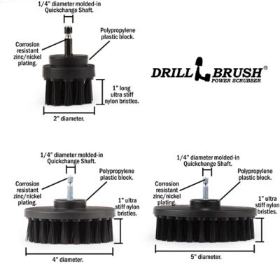 Image showing  3 Piece Ultra Stiff Drill Powered Cleaning Brushes Used for Heavy Duty Industrial Stripping, K-S-542-QC-DB