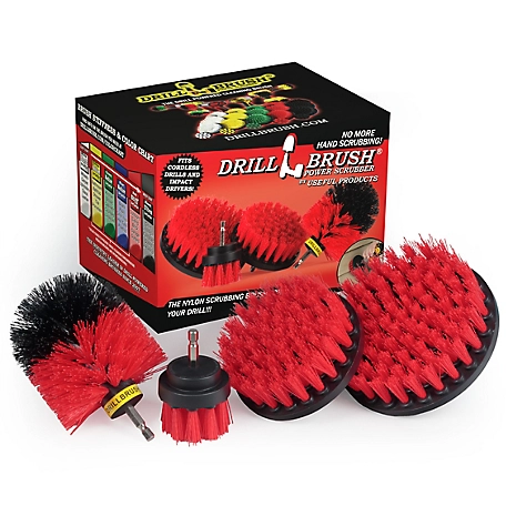 Drillbrush Stiff Bristle 4 pc. Nylon Cordless Drill Powered Spinning Brush Heavy Duty Scrubbing, R-S-542O-QC-DB