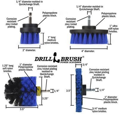 Image showing  4 Piece Boat Cleaning Drill Brush Attachment Set, Personal Watercraft Detailing, Fiberglass Hull, Kayak, Deck Brush