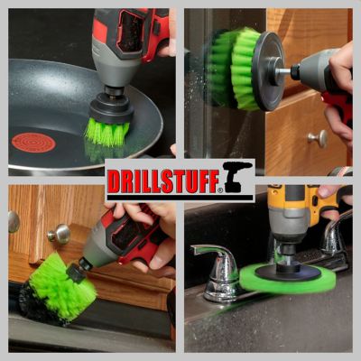 Image showing  4 pc. Medium Stiffness Tile Grout Brushes for Drill, Kitchen Cleaning Set, Oven Cleaner, N-S-E42O-QC-DS