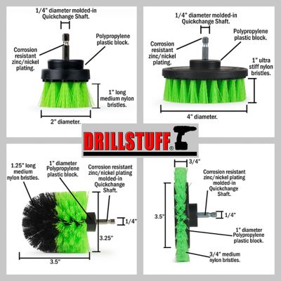 Image showing  4 pc. Medium Stiffness Tile Grout Brushes for Drill, Kitchen Cleaning Set, Oven Cleaner, N-S-E42O-QC-DS