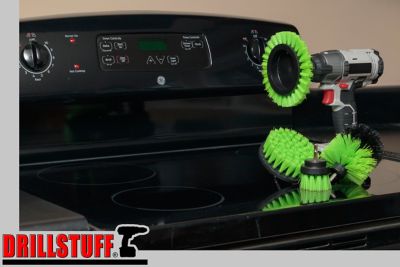 Image showing 5 th Drillstuff 4 pc. Medium Stiffness Tile Grout Brushes for Drill, Kitchen Cleaning Set, Oven Cleaner, N-S-E42O-QC-DS