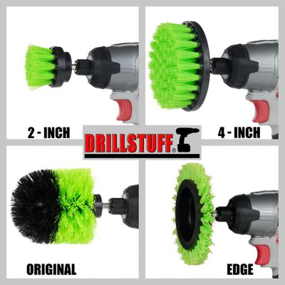 Image showing 6 th Drillstuff 4 pc. Medium Stiffness Tile Grout Brushes for Drill, Kitchen Cleaning Set, Oven Cleaner, N-S-E42O-QC-DS
