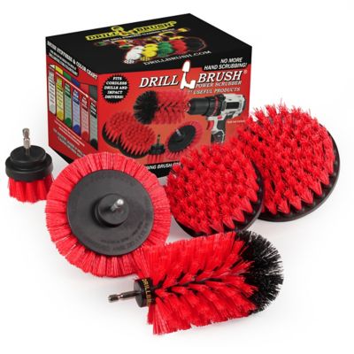 Drillbrush 4 Piece Stiff Drill Cleaning Brush Set, Outdoor Cleaning Set for Cordless Drill, Siding Cleaner, R-S-E542J-QC-DB