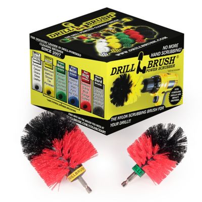 Drillbrush 2 Piece Patio & Deck Cleaning Set, Stiff Bristle Drill Powered Brush Attachments, Garden Statues, R-S-MO-QC-DB