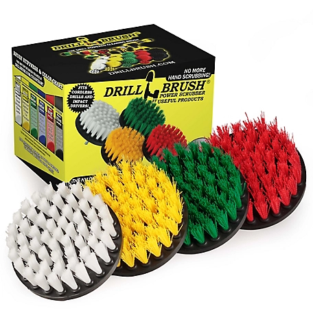 Drillbrush Scrub Brush, Power Scrubber 4 pc. Kit, Multi Application Variety Kit, Variety of Stiffness, 4IN-S-GRWY-QC-DB