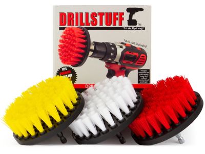 Drillstuff Multi-Purpose Spin Brush Combo Kit, Soft, Medium, & Stiff Bristle Power Brushes, Shower Cleaner, Glass Cleaner