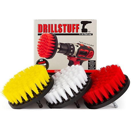 Drillstuff Multi-Purpose Spin Brush Combo Kit, Soft, Medium, & Stiff Bristle Power Brushes, Shower Cleaner, Glass Cleaner