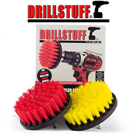 Drillstuff 2 pc. Medium & Stiff Power Scrubbing Brush Drill Attachment for Cleaning Bathrooms, Tile, Carpet, Tires, Boats