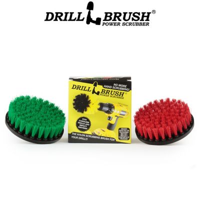 Drillbrush Stiff & Medium Bristle Brush Set, Clean & Scrub, Outdoor Rug, Deck Brush, Algae, Mold, Mildew, & Moss, 5IN-S-GR-QC-DB