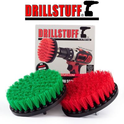 Drillstuff Medium & Stiff Bristle Brush Set, Cast Iron Skillet, Deck Brush, Rust, Calcium, Hard Water Stains, 5IN-S-GR-QC-DS