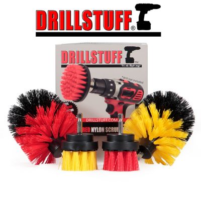 Drillstuff Stiff Bristle Deck Brush, Concrete, Grout Scrub Brush, All Purpose Bathroom Drill Brushes for Cleaning Shower