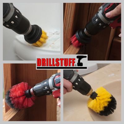 Image showing  Stiff Bristle Deck Brush, Concrete, Grout Scrub Brush, All Purpose Bathroom Drill Brushes for Cleaning Shower